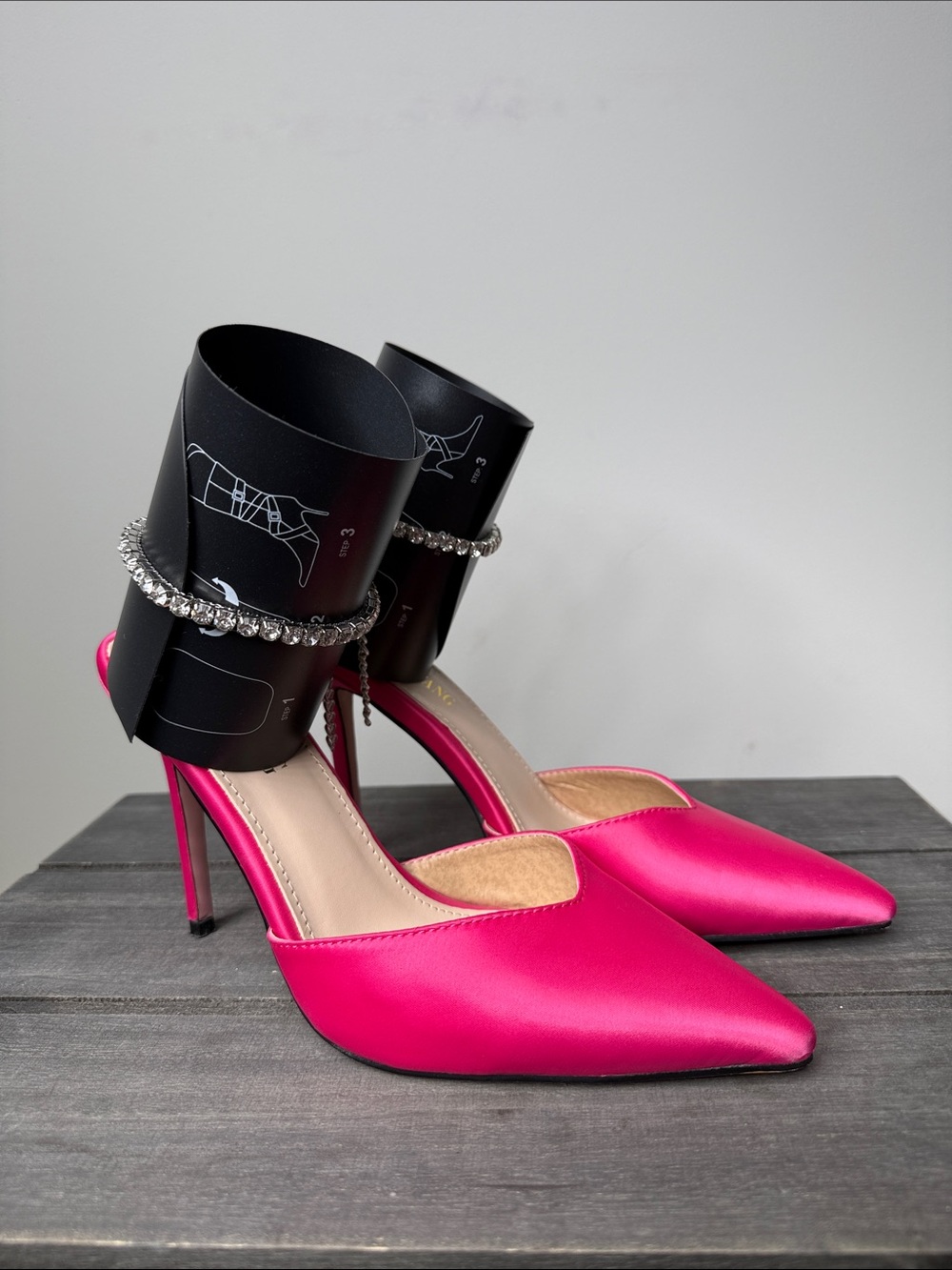 Satin Pointed-Toe Stiletto Heels in Vibrant Pink